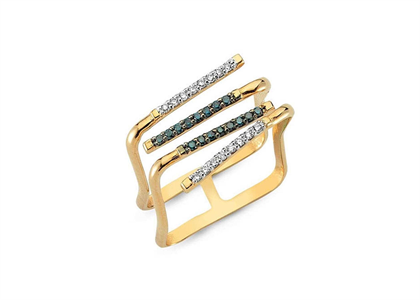 CZ Studded Double Band Ladies Ring with Gold Plated